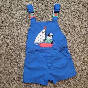 Vintage Carter's Embroidered Sailboat Panda Bear Shorts Overalls - 12M Blue